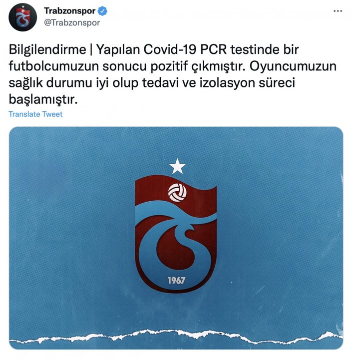Trabzonspor'da bir oyuncunun testi pozitif çıktı