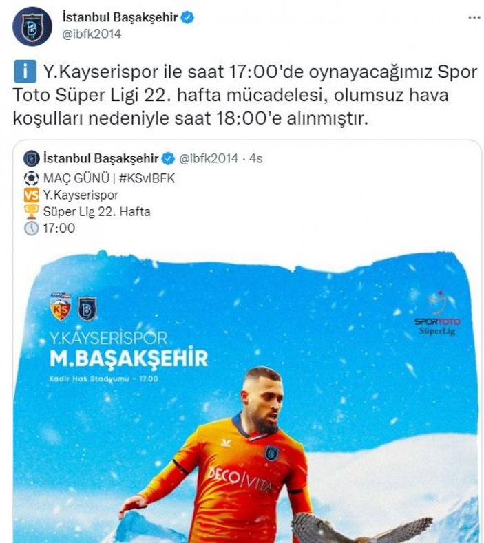 Kayserispor-Başakşehir maçının saati değişti