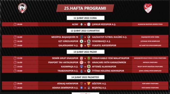 Süper Lig'de 24, 25 ve 26'ıncı haftanın maç programı belli oldu