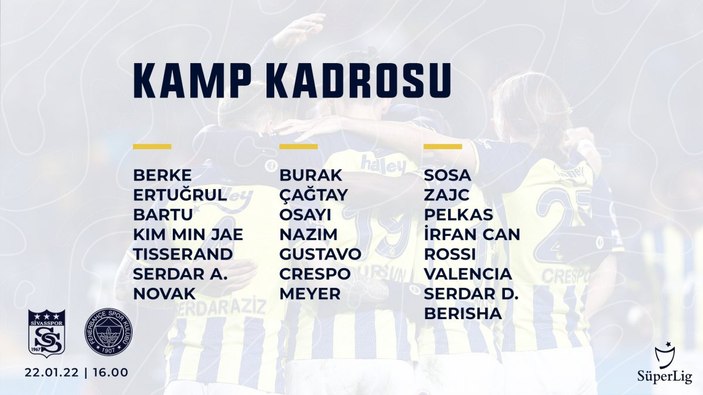 Fenerbahçe'de Sivas maçı öncesi 6 eksik