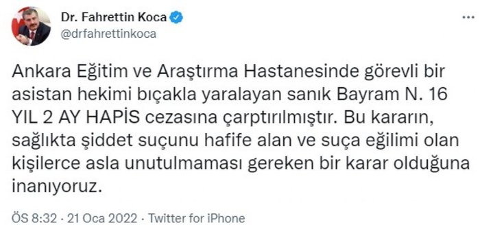 Ankara'da Doktor Ertan İskender’i bıçaklayan saldırganın cezası belli oldu