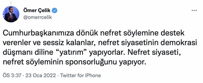 Ömer Çelik'ten 'nefret söylemi' paylaşımı