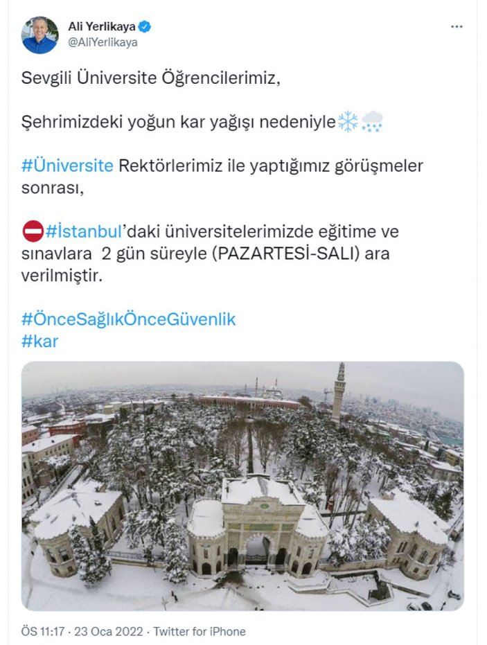 İstanbul'da üniversite eğitimine kar engeli