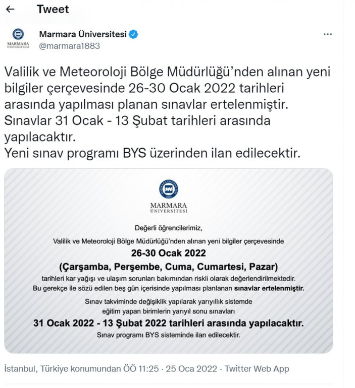 Marmara Üniversitesi'nde güz dönemi sınavları ne zaman yapılacak? Kar yağışı sınavları vurdu!