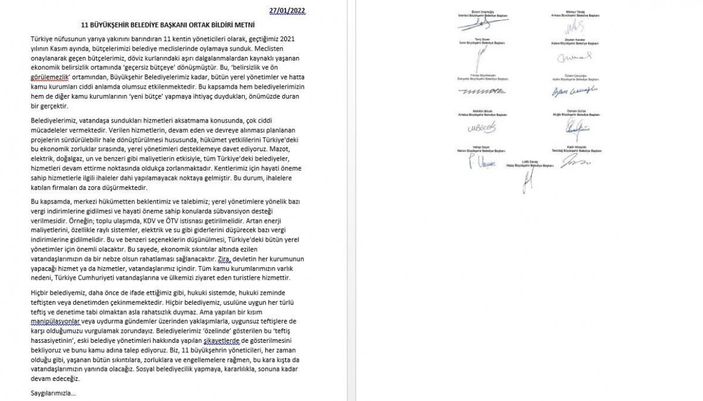 CHP'li 11 büyükşehir belediyesinden ortak bildiri