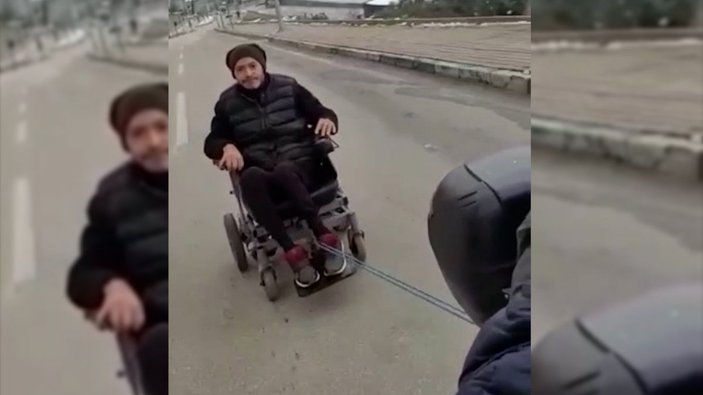 Bursa'da engelli vatandaşı halatla çekti