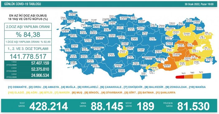 30 Ocak Türkiye'de koronavirüs tablosu