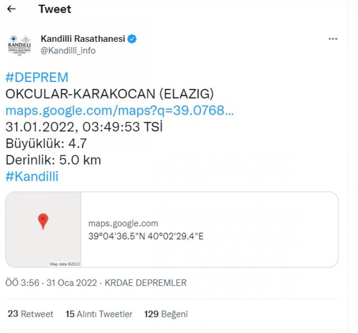Bingöl'de deprem