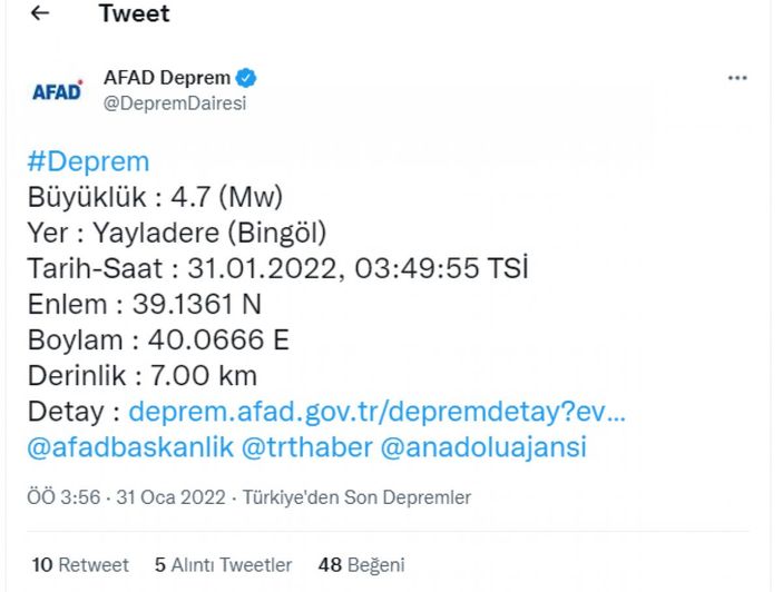 Bingöl'de deprem