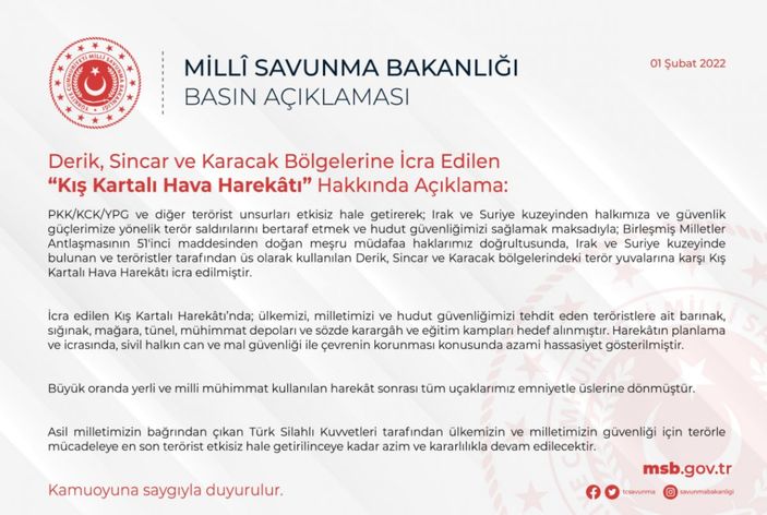 TSK Kuzey Irak'ta terör hedeflerini vurdu