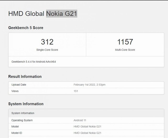 geekbench nokia g21