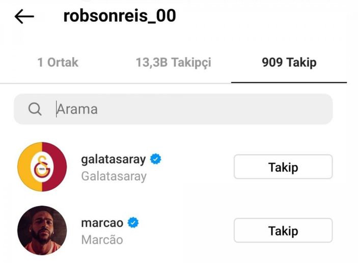 Gobson Reis, Galatasaray'ı Instagram'dan takibe aldı