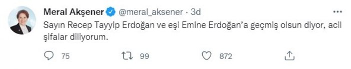 Siyaset dünyasından Cumhurbaşkanı Erdoğan'a geçmiş olsun mesajları