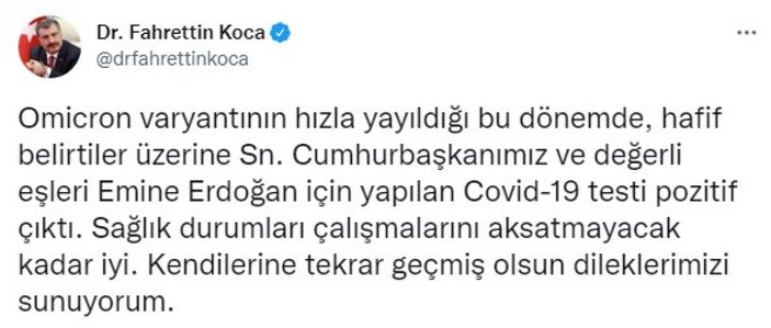 Fahrettin Koca: Cumhurbaşkanı Erdoğan'ın sağlık durumu iyi