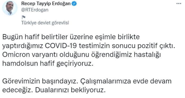 Cumhurbaşkanı Erdoğan, koronavirüse yakalandı