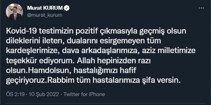 Koronavirüse yakalanan Murat Kurum'dan ilk açıklama