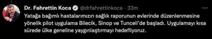 Fahrettin Koca: Uzaktan sağlık hizmeti pilot illerde başladı