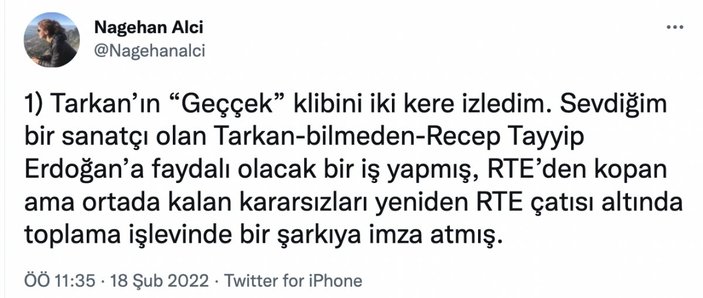 Nagehan Alçı: Tarkan, Erdoğan'a yarayacak bir iş yapmış