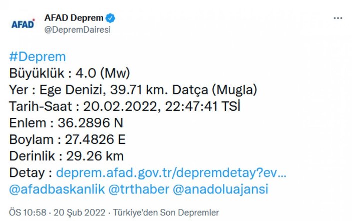 Marmara ve Ege Denizi'nde depremler meydana geldi