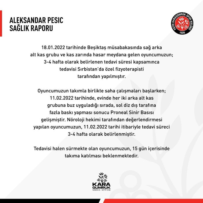 Aleksandar Pesic'in sağlık durumu