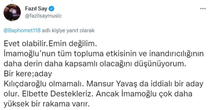 Fazıl Say, cumhurbaşkanı adayını açıkladı