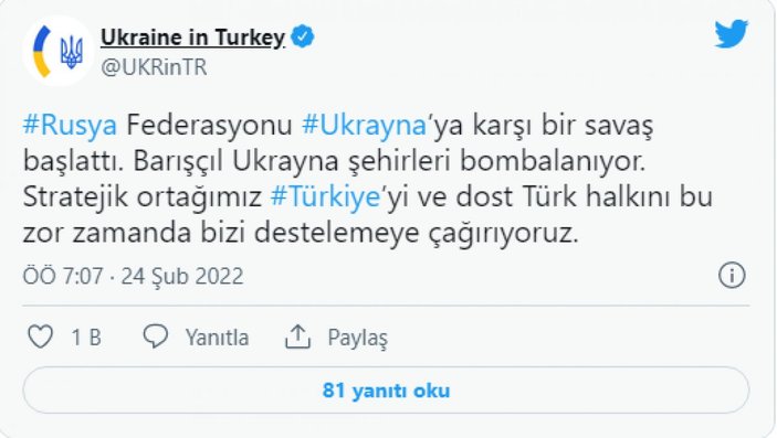Ukrayna, Türkiye'den yardım istedi