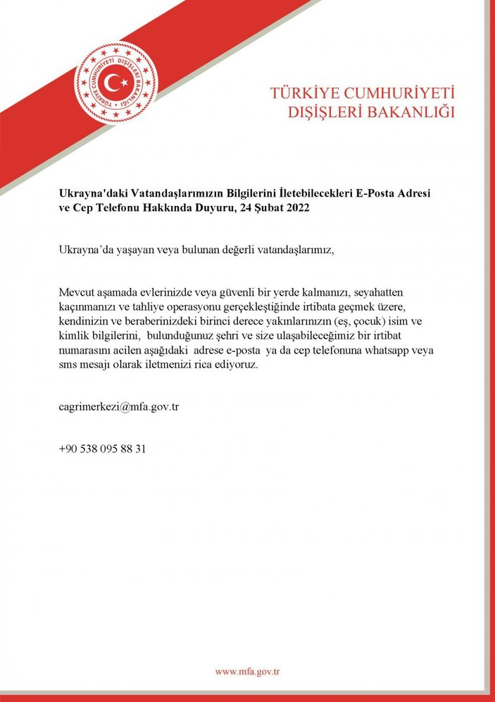 Dışişleri Bakanlığı, Ukrayna'daki Türklerin bilgilerini istedi