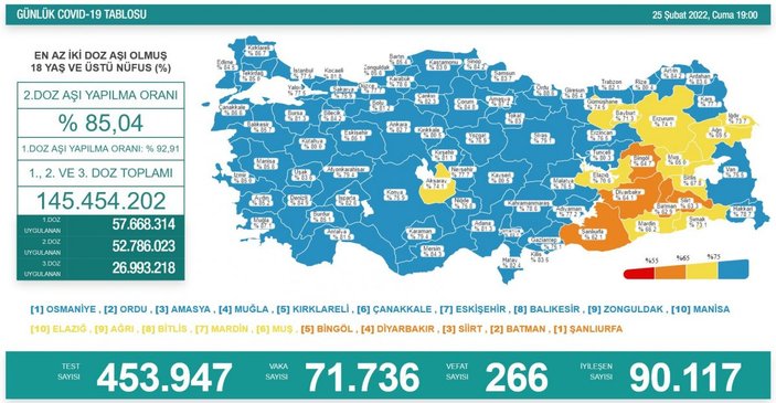 25 Şubat Türkiye'nin koronavirüs tablosu