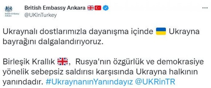 İngiltere'nin Ankara Büyükelçiliği, Ukrayna bayrağı astı