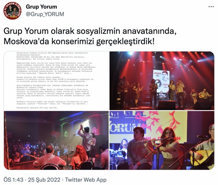 Grup Yorum: Faşist Ukrayna'ya karşı mücadeleyi destekliyoruz