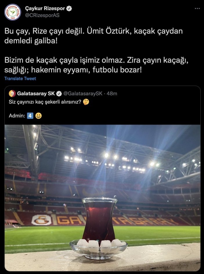 Galatasaray'dan Rizespor'a gönderme