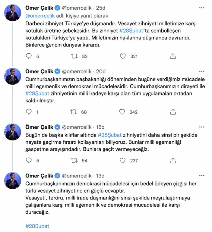 AK Parti Sözcüsü Ömer Çelik'ten 28 Şubat açıklaması