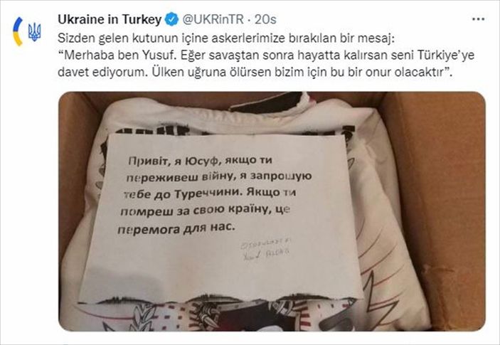 A Ukrayna'ya gönderdiği pakete not yazan Türk'e teşekkür mesajları geliyor