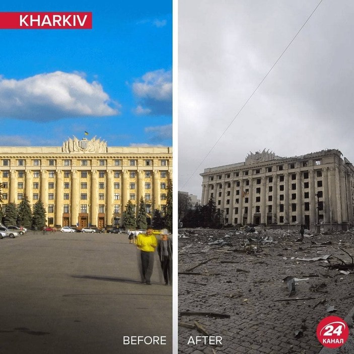 Ukrayna meydanlarının Rus saldırısı öncesi ve sonrası