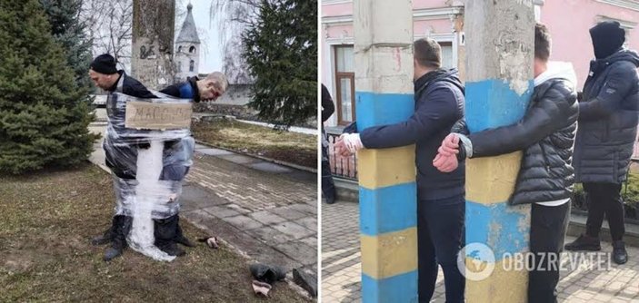 Ukrayna'da yağmacılar şehir meydanlarındaki direklere bağlanıyor