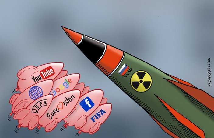 Rusya'ya uygulanan yaptırımları ti'ye alan karikatür