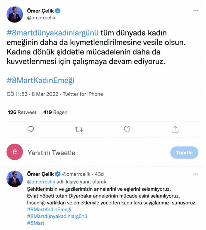 Ömer Çelik'ten Kadınlar Günü mesajı