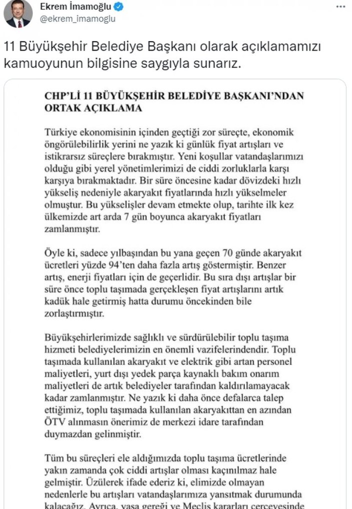 11 CHP'li büyükşehir belediye başkanından yeni bildiri