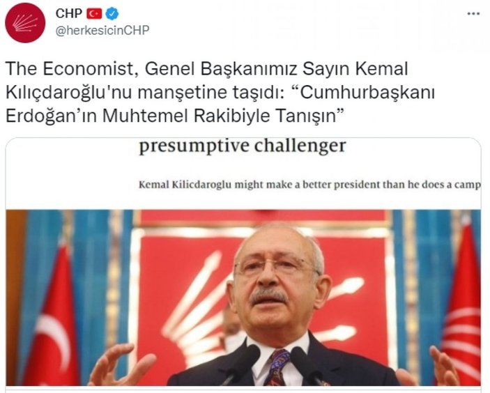 The Economist, Kemal Kılıçdaroğlu'nu manşetine taşıdı