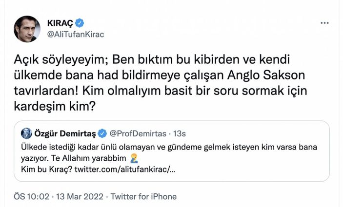 Özgür Demirtaş ile Kıraç arasında 'takipçi' kavgası