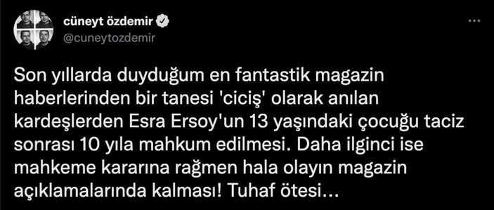 Cüneyt Özdemir'den Ciciş Esra paylaşımı: Tuhaf ötesi