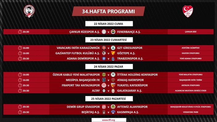 Süper Lig 31-35. hafta programları açıklandı mı?