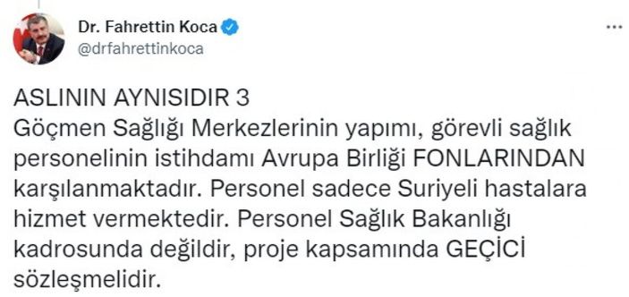 Bakan Fahrettin Koca, Suriyeli personel konusuna açıklık getirdi
