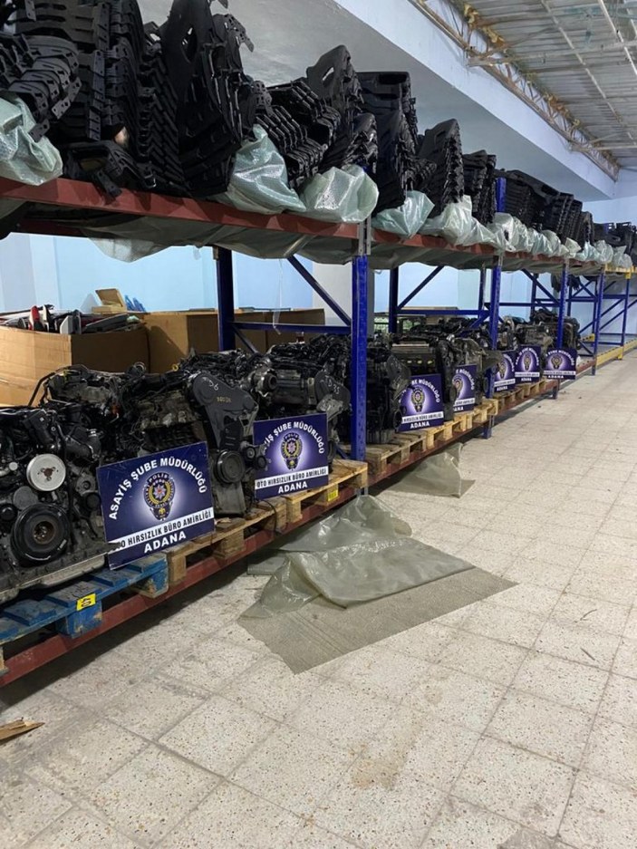 Adana’da, 6 milyon TL’lik çalıntı otomobil motorları ele geçirildi
