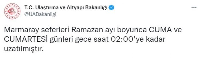 Marmaray'da sefer saatlerine Ramazan düzenlemesi