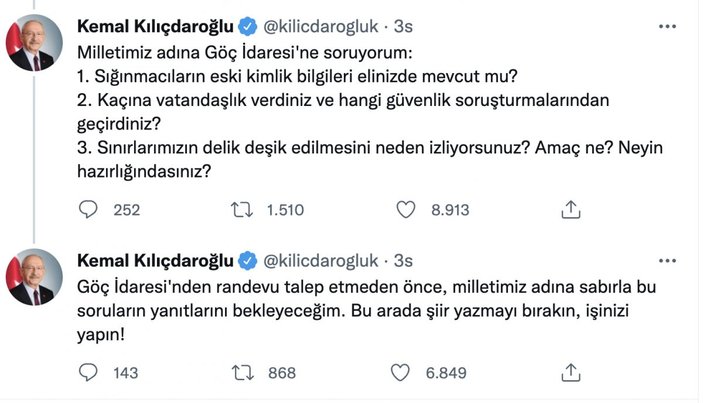 Kemal Kılıçdaroğlu: Milletimiz adına Göç İdaresi'ne gitmeliyim