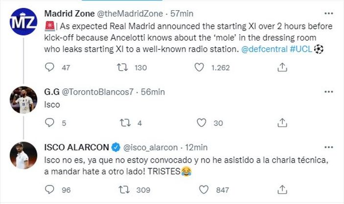 Chelsea maçı esnasında Isco, Twitter'da taraftarla tartıştı