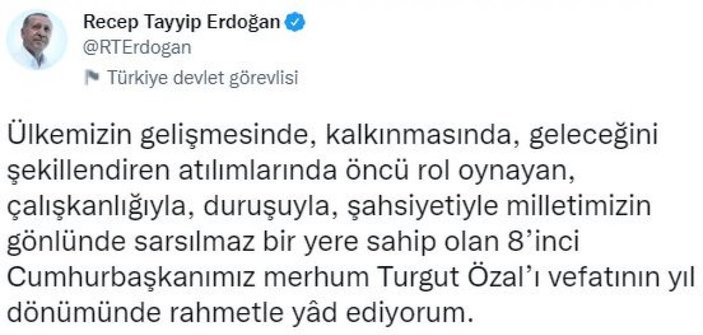 Cumhurbaşkanı Erdoğan, Turgut Özal'ı andı