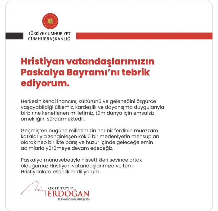 Cumhurbaşkanı Erdoğan'dan 'Paskalya' mesajı