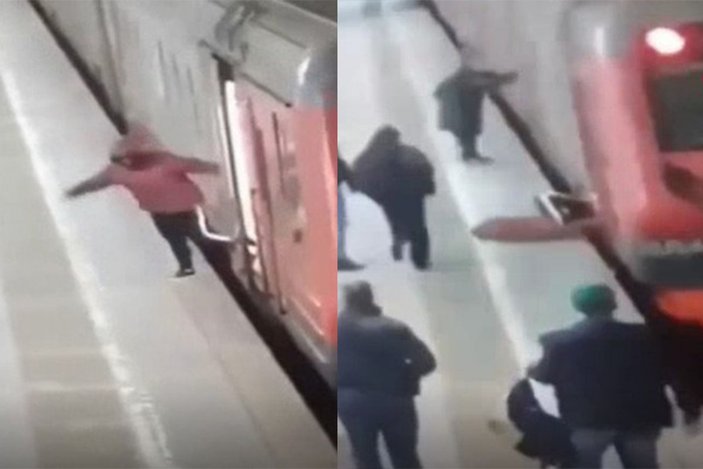 Moskova'da yolcunun ayağı metronun kapısına sıkıştı